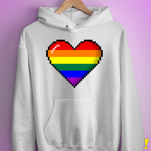 LGBTQ Pride8-Bit Pixel Heart Hoodie - White